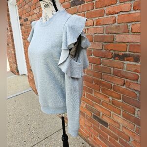 NWT Rebecca Minkoff Heather Grey Gracie Cold Shoulder Ruffle Sweater Top – Size